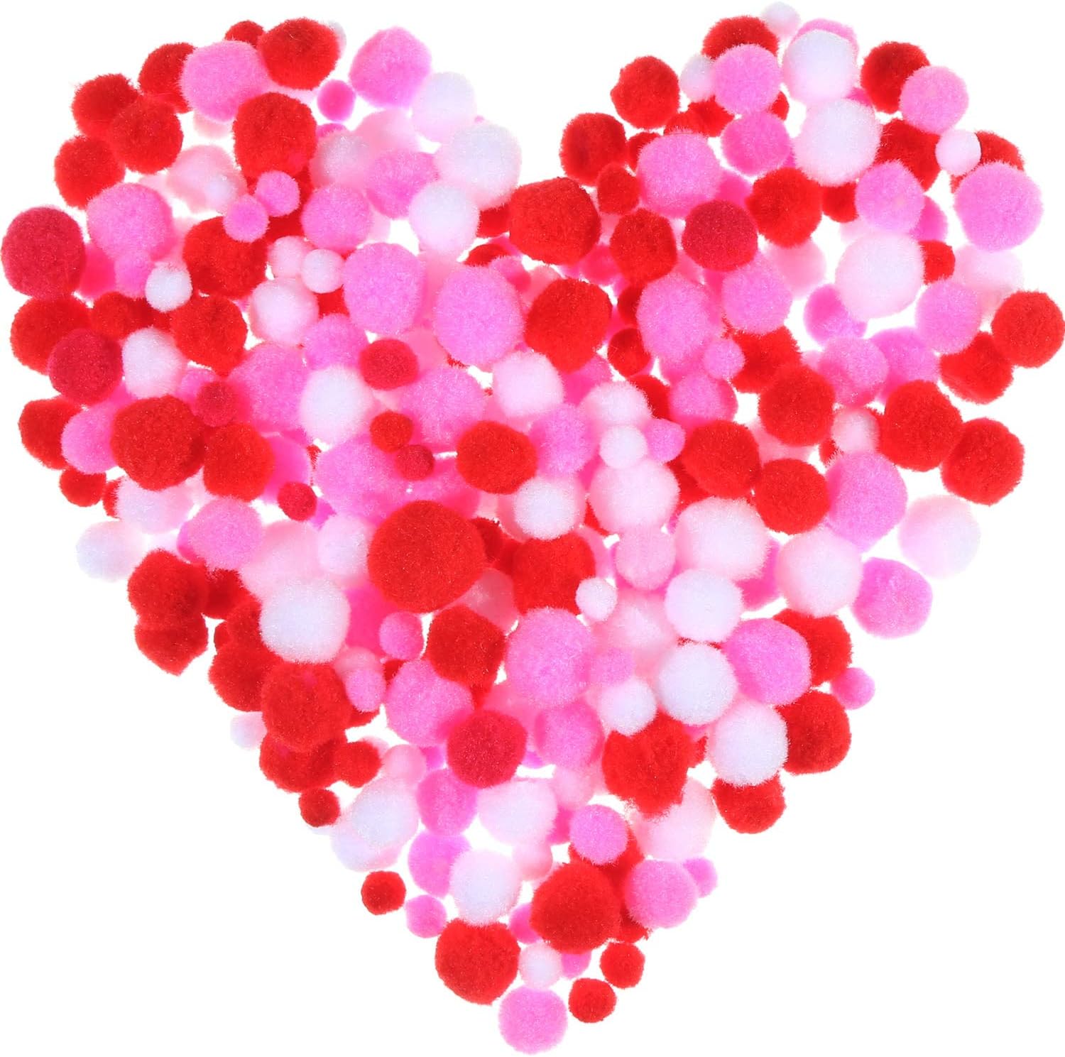 Sumind 300 Pcs Valentines Pom Poms Mini Craft Pom Poms Assorted Pom Poms Red White Pink Fluffy Pom Balls Small Craft Pompoms for Valentine s Day DIY Home Party Decorations, 3 Sizes 3 Colors