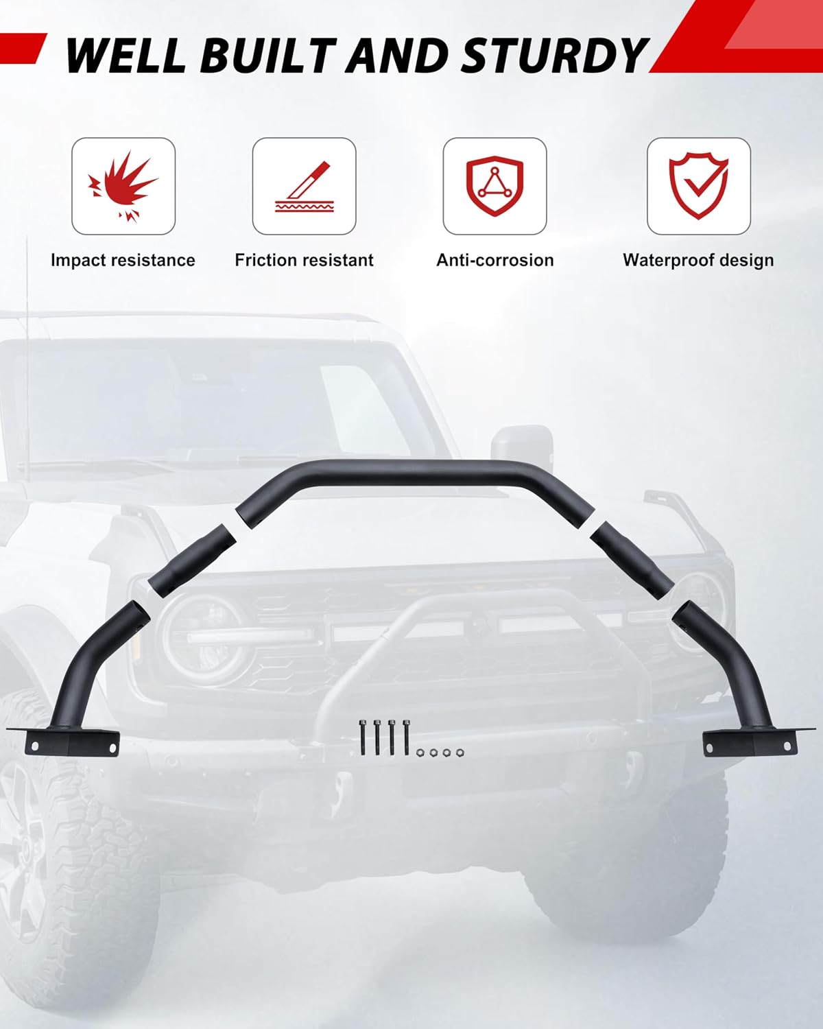 Front Bumper Bull Bar for Ford Bronco, Combined Off Road Grill Guard Heavy-Duty Steel Protector for Ford Bronco 2021-2024 2/4 Door Accessories, Only Fit Modular Steel Front Bumper