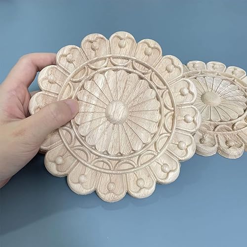 Miniatura 3 de 2 apliques de madera de 5.9 pulgadas redondos decorativos tallados en madera y onlays para muebles (redondo 1 5.9 pulgadas)