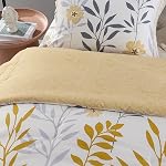 SLEEPBELLA Comforter King Size, 600 Thread Count Cotton Grey Branch with Yellow Flower & Grey Leaves Pattern Orange Reversible Comforter Set,Down Alternative Bedding Set 3Pcs(King, Yellow Botanical)