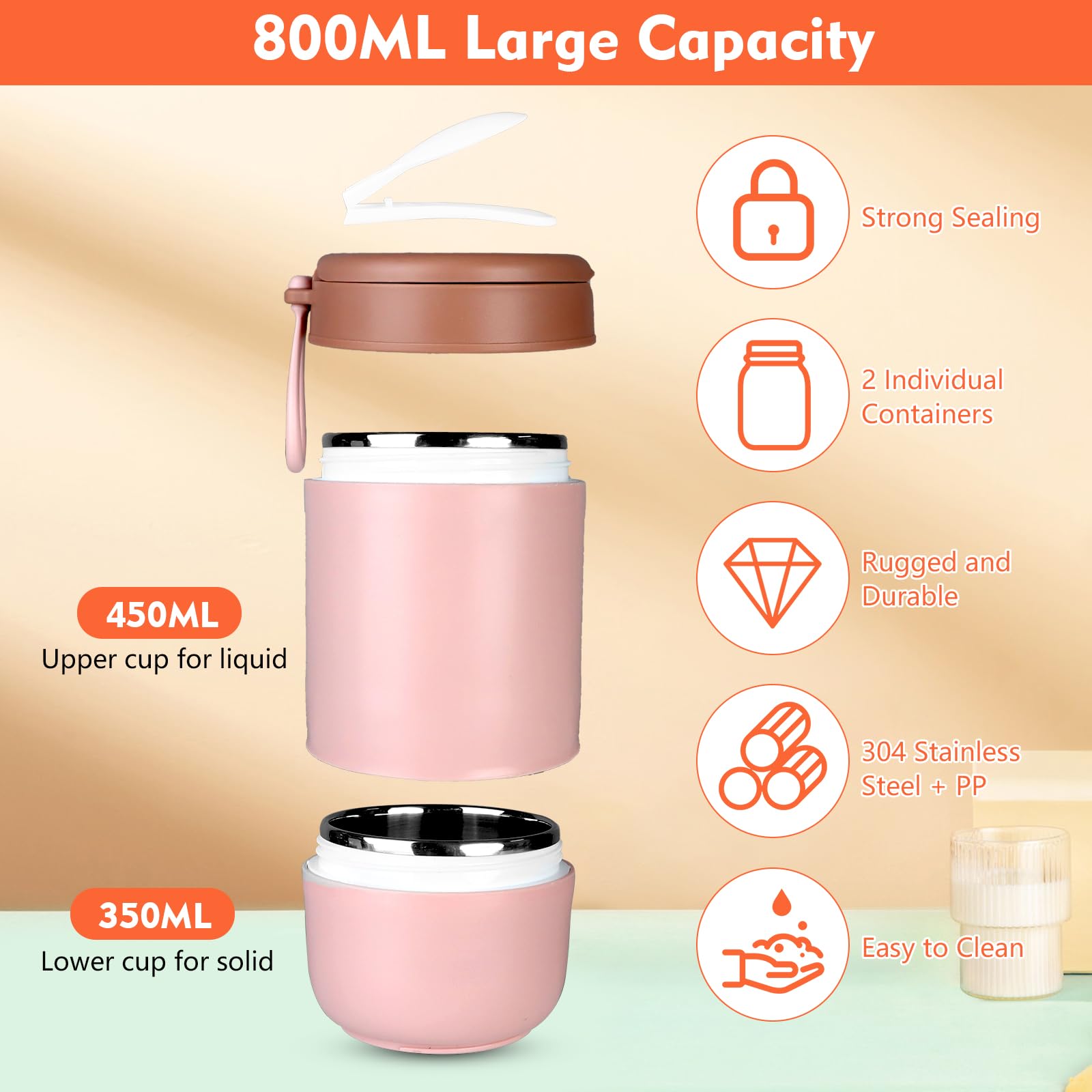 Tazza Termica Per Yogurt E Cereali Con Cucchiaio - Doppio Strato Acciaio Inox - Foto 10