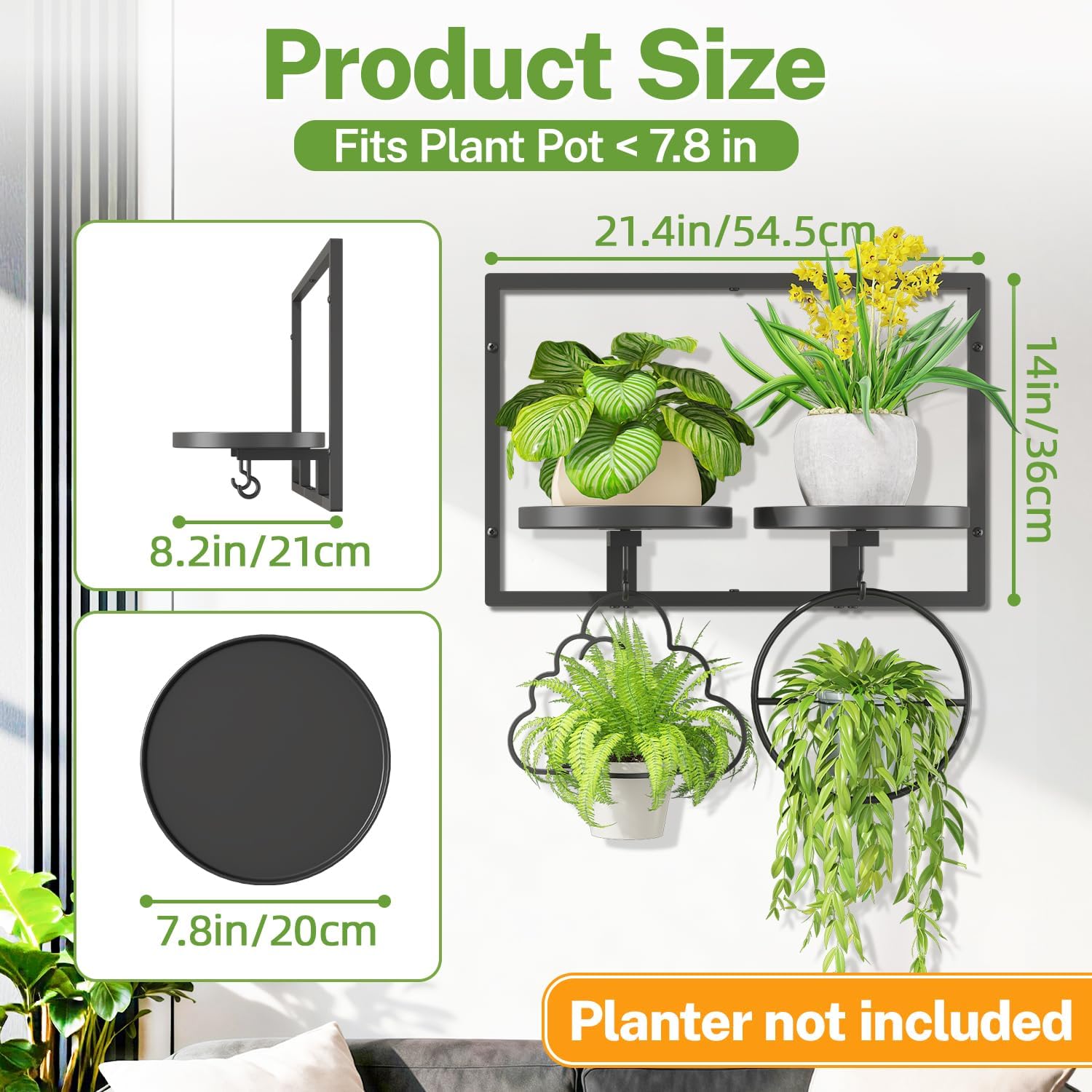 iDavosic.ly Wall Plant Stand Set of 3, 212 Inch Outdoor Heavy Duty Hooks, Metal Wall Mounted Display Indoor Brackets for Plants, Bird Feeders, Patio, Space Saving (Pots/Chains/Plants Not Included)