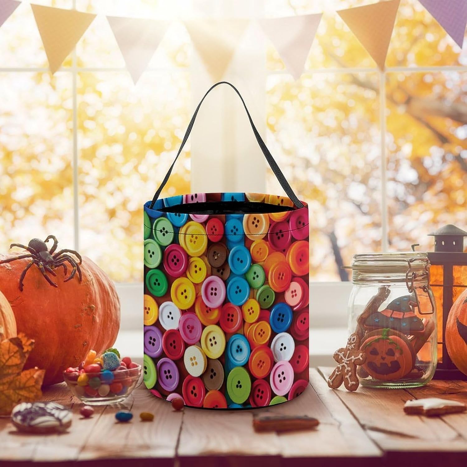 Colorful Buttons Halloween Candy Bag Trick Or Treat Bucket image 3