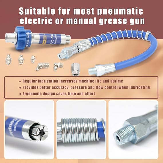 High Pressure Grease Coupler, 10th Generation Quick Connect Grease Coupler Fittings Hose Extensions, Lock Clamp Type Heavy-Duty Grease Gun Tip Adapter Nozzles Fits All Grease Fast Lock and Release