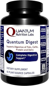 Quantum Nutrition Labs Quantum Digest - Digestive Health Enzymes for Women and Men, Digestion Support for Gut Health, Fully Active Vegan Enzyme Pills - 60 Vegetarian Capsules