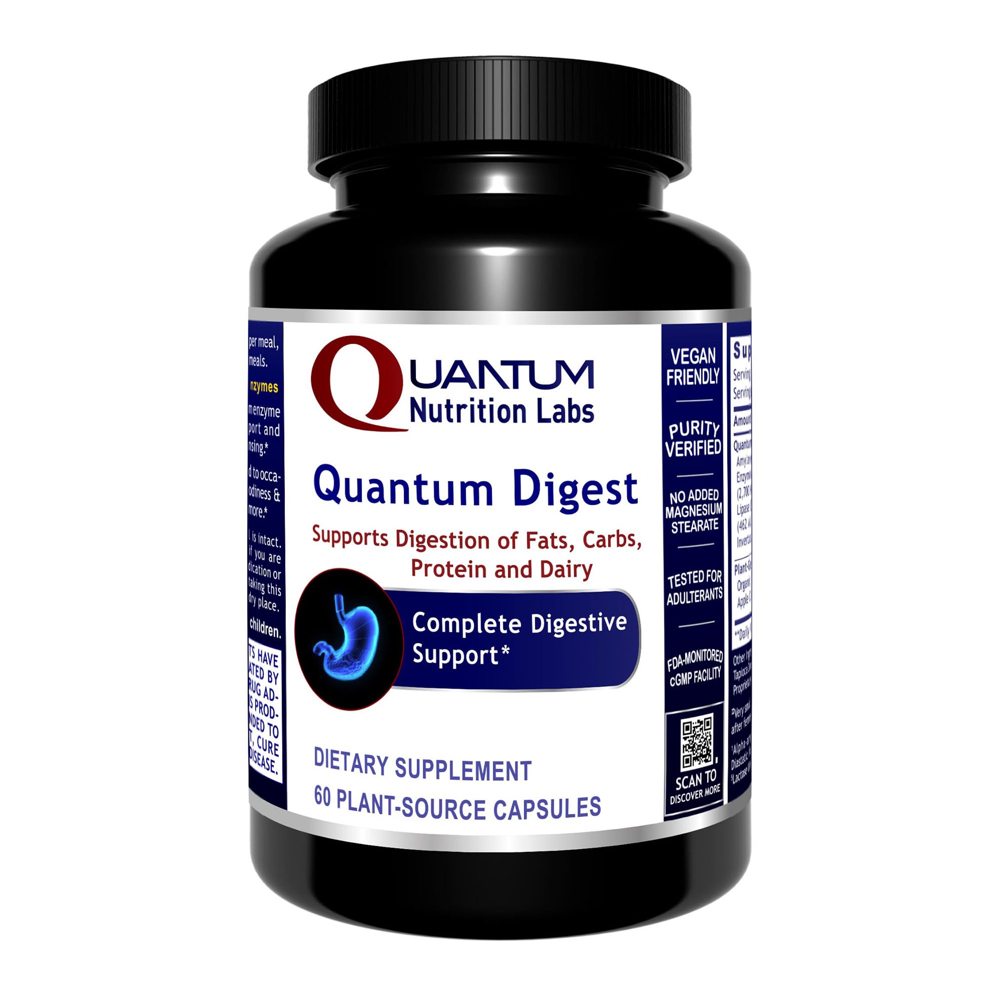 Quantum Nutrition Labs Quantum Digest - Digestive Health Enzymes for Women and Men, Digestion Support for Gut Health, Fully Active Vegan Enzyme Pills - 60 Vegetarian Capsules