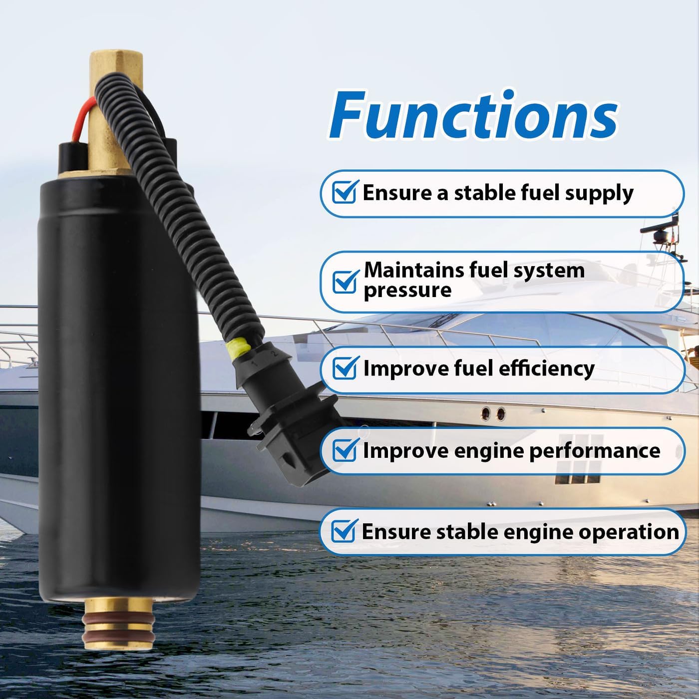 Electric Fuel Pump High Pressure Compatible With Volvo Outboard Marine Penta EFI Fuel Injected Engines: 4.3L 5.0L 5.7L 7.4L 8.1L 8.2L GI GXI GSI OSI OSXI, Replace 3588865 21608511 3850424 774350