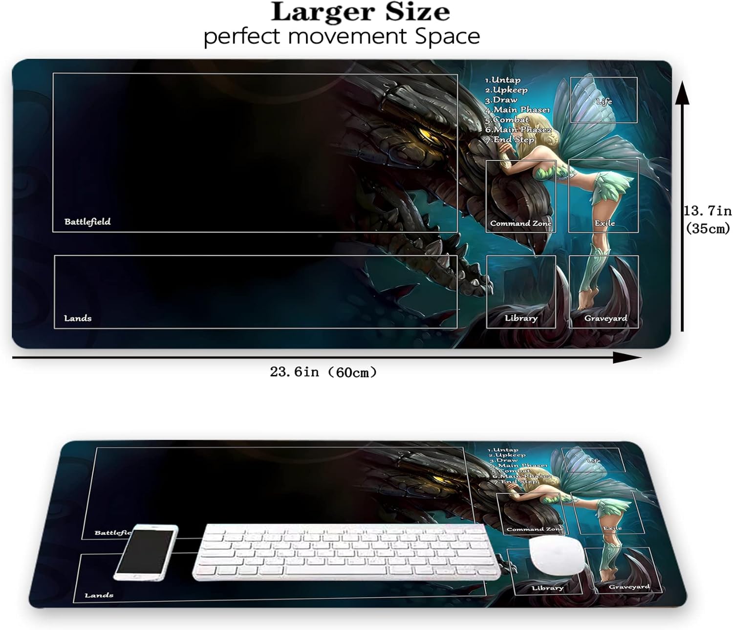 MTG Playmat - 24 x 14 Inches Trading Card Game Playmat with Storage Bag and Smooth Rubber Surface