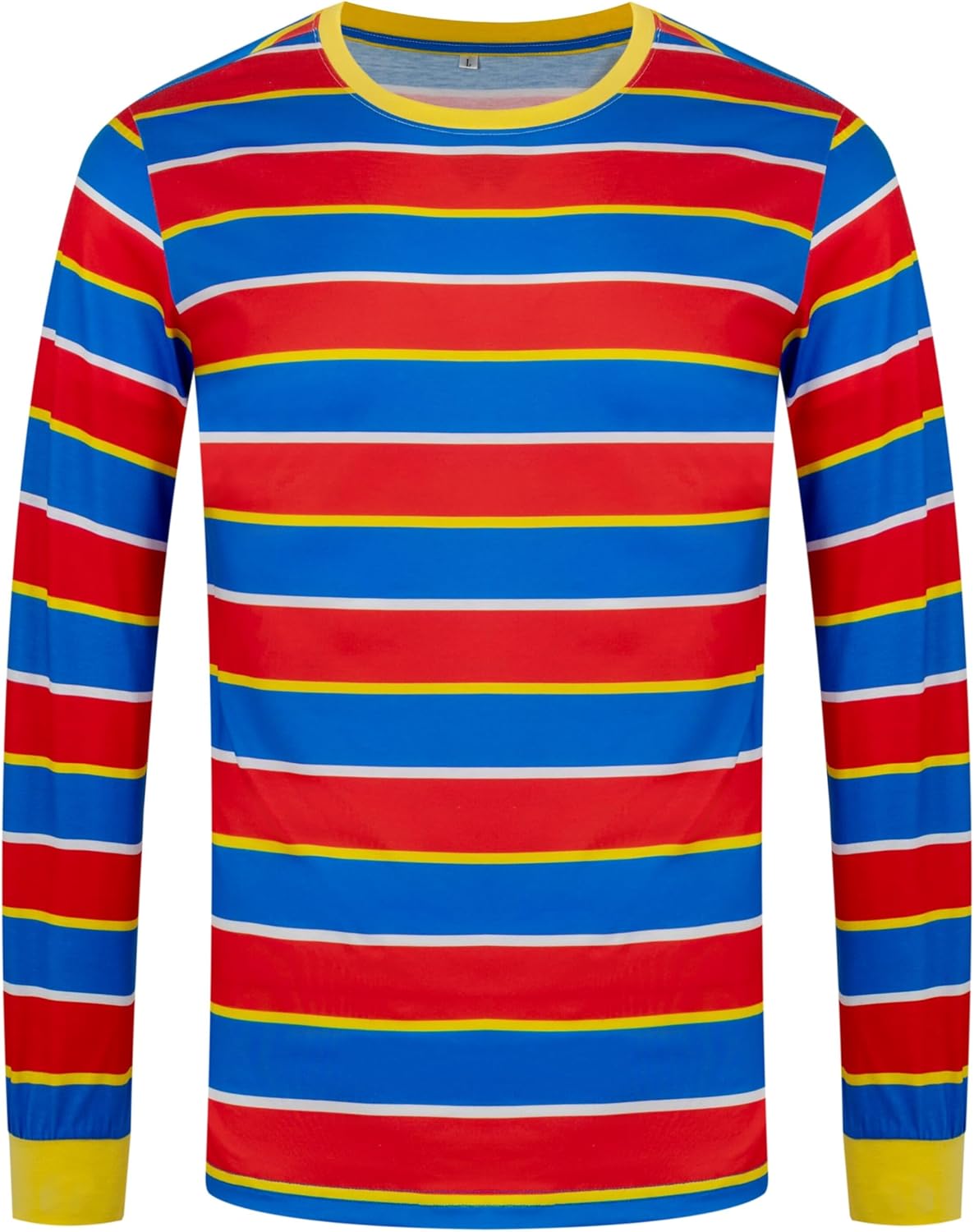 60 70s Adult Men's Neck Pullover Shirt Costume Cosplay Stripe Long Sleeve Shirt - Image 3