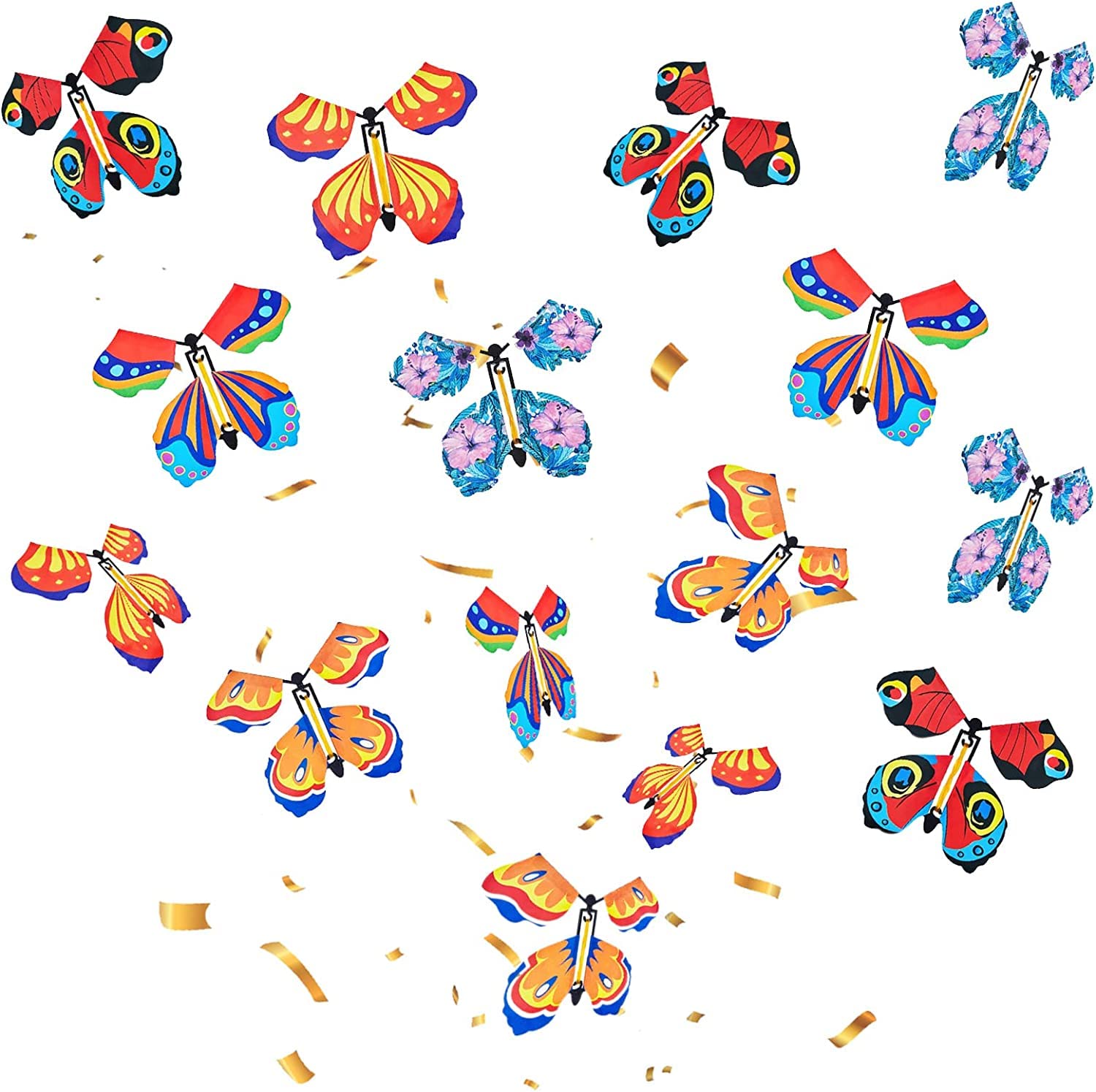 JZSMagic Flying Butterfly Rubber Card Surprise Wind Up Butterfly in The Book Rubber Band Powered Magic Gift Butterfly Fairy Flying Toy Great Xmas Gifts Surprise Gift Teacher Appreciation Gift, 15Pcs