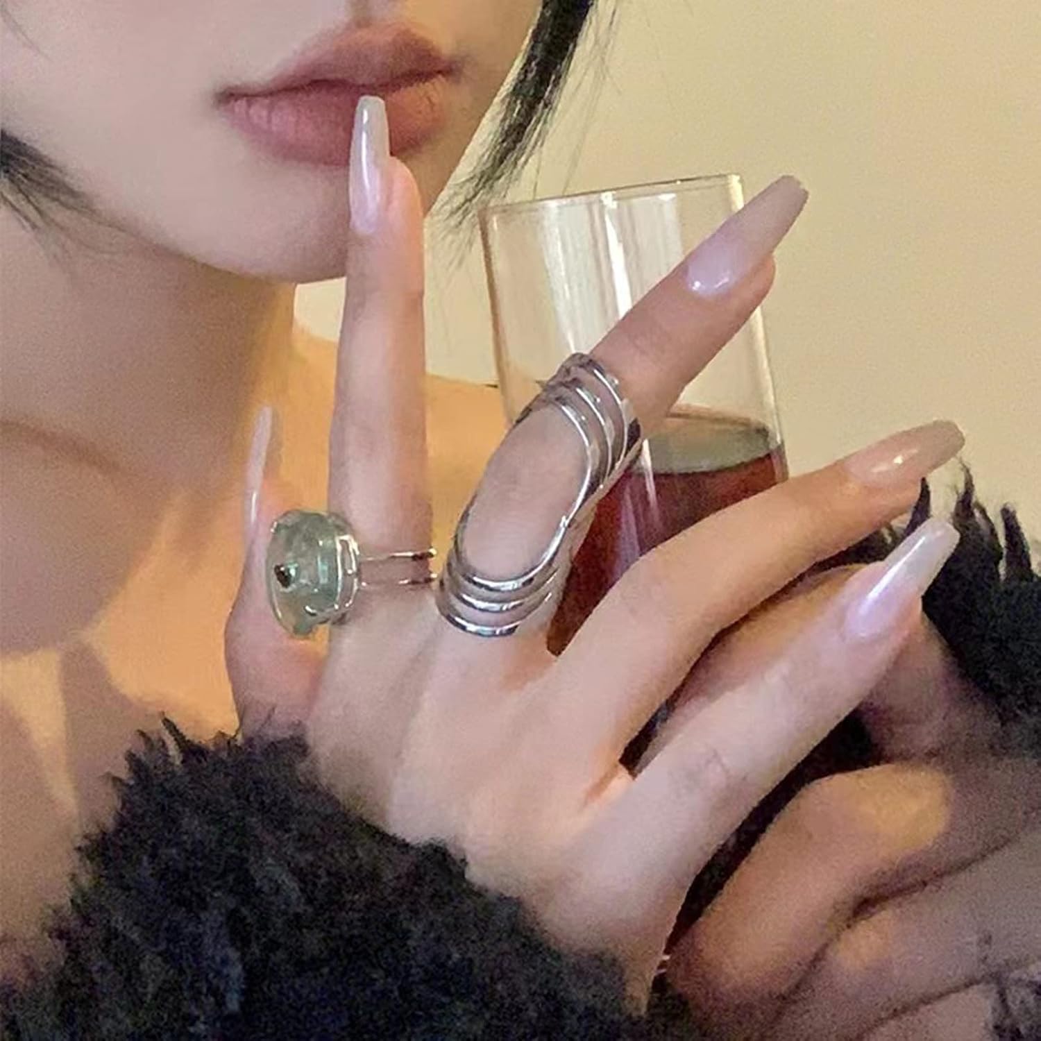 Retro Hollow Rings Fashion Punk Joint Statement Jewelry Wide Wrap Men Women Adjustab
