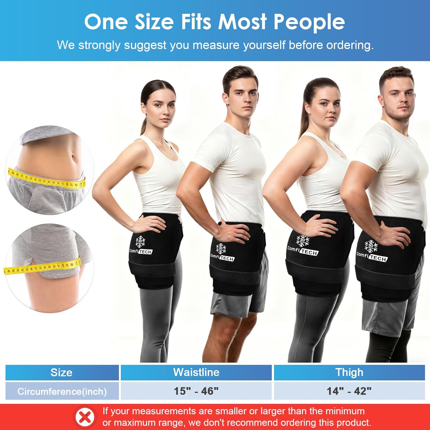 ComfiTECH Dual-Gel XL Hip Ice Pack Wrap with Extended 30-Minute Cooling, Detachable Reusable Cold Pack & Flexible Gel Ice Wrap for Hip Replacement Recovery, Sciatic Nerve, Hip Flexor Discomfort