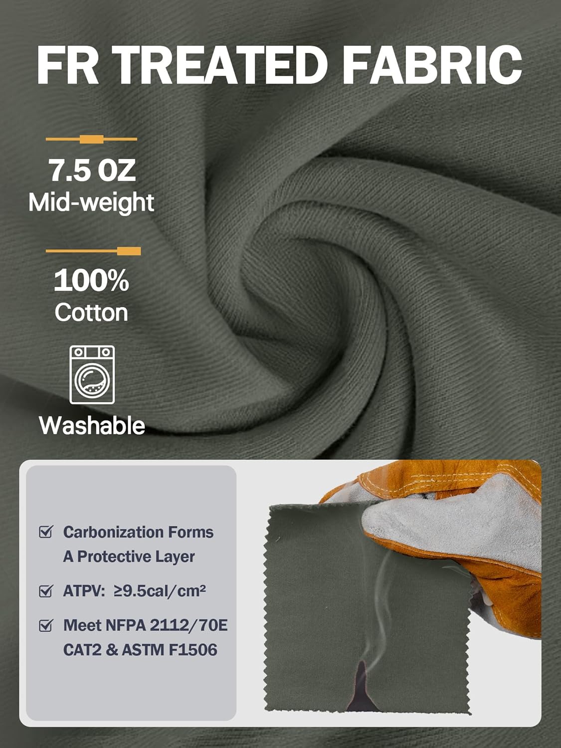 WORKWEYA FR Hoodies for Men 7.5oz Cotton Flame Resistant Pullover Sweatshirt NFPA2112 Hooded Shirt - Image 6