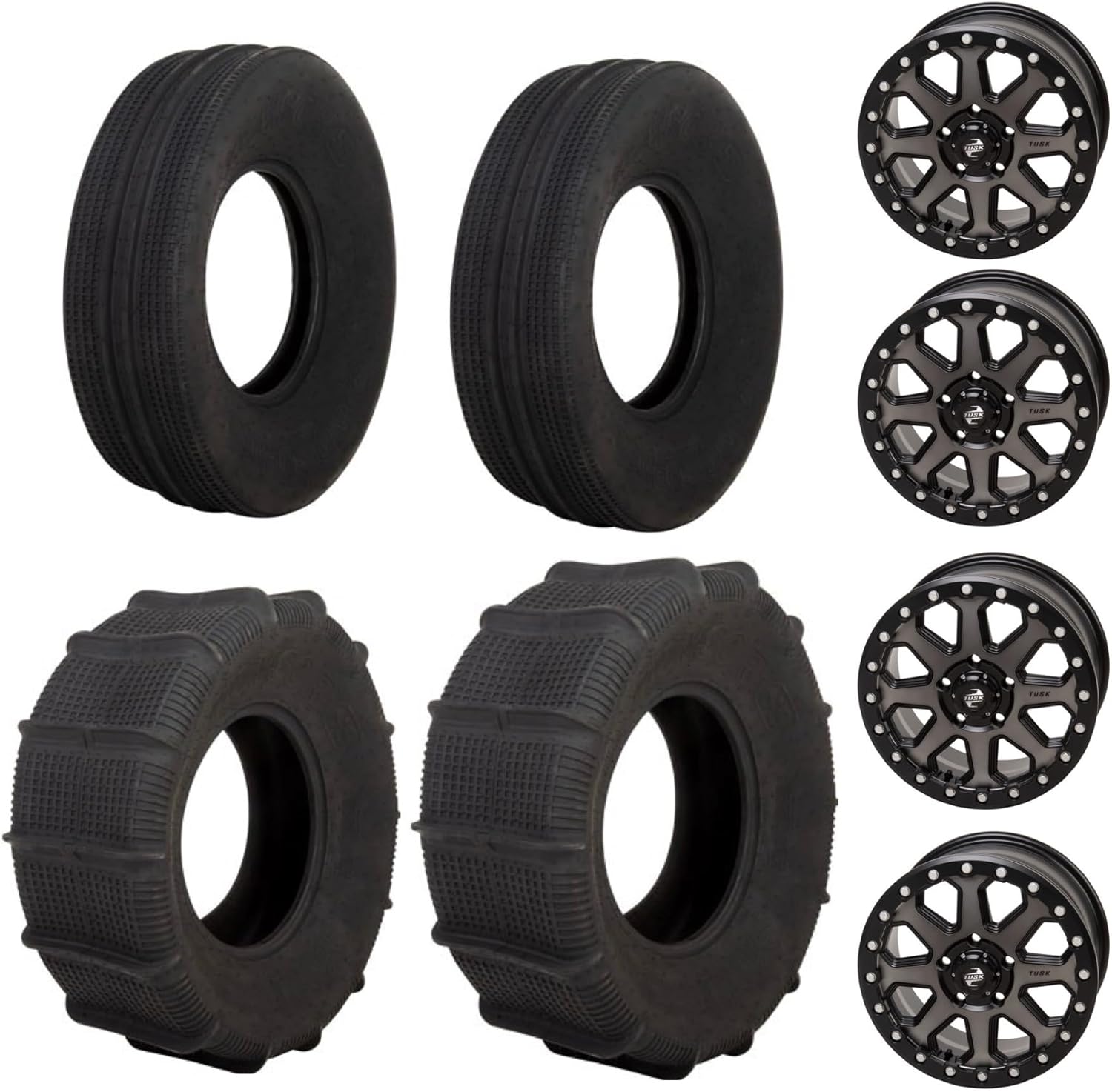 Four 33x15 TENSOR SAND SERIES Front and Rear UTV Sand Tires mounted on Tusk UINTA Beadlock Wheels - For the POLARIS RZR PRO R series 5 lug - Includes Lug Nuts (Matte Black)
