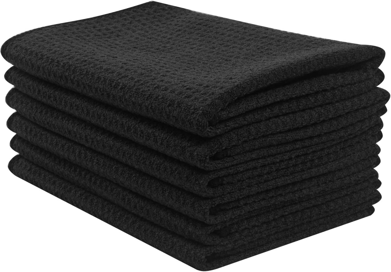 SINLANDThick Microfiber Waffle Weave Dish Cloths Dishcloths Washcloths Facial Cloths (Black, 12"x12")