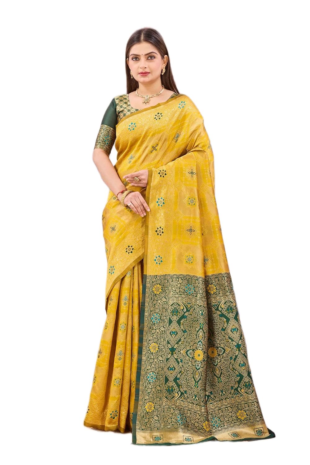 BULLDOZER Womens Cotton Silk Saree Featuring Patola Print Design With Cotton Silk Blouse 5.5 Meter Saree and 0.8 Meter Unstitched Blouse Piece