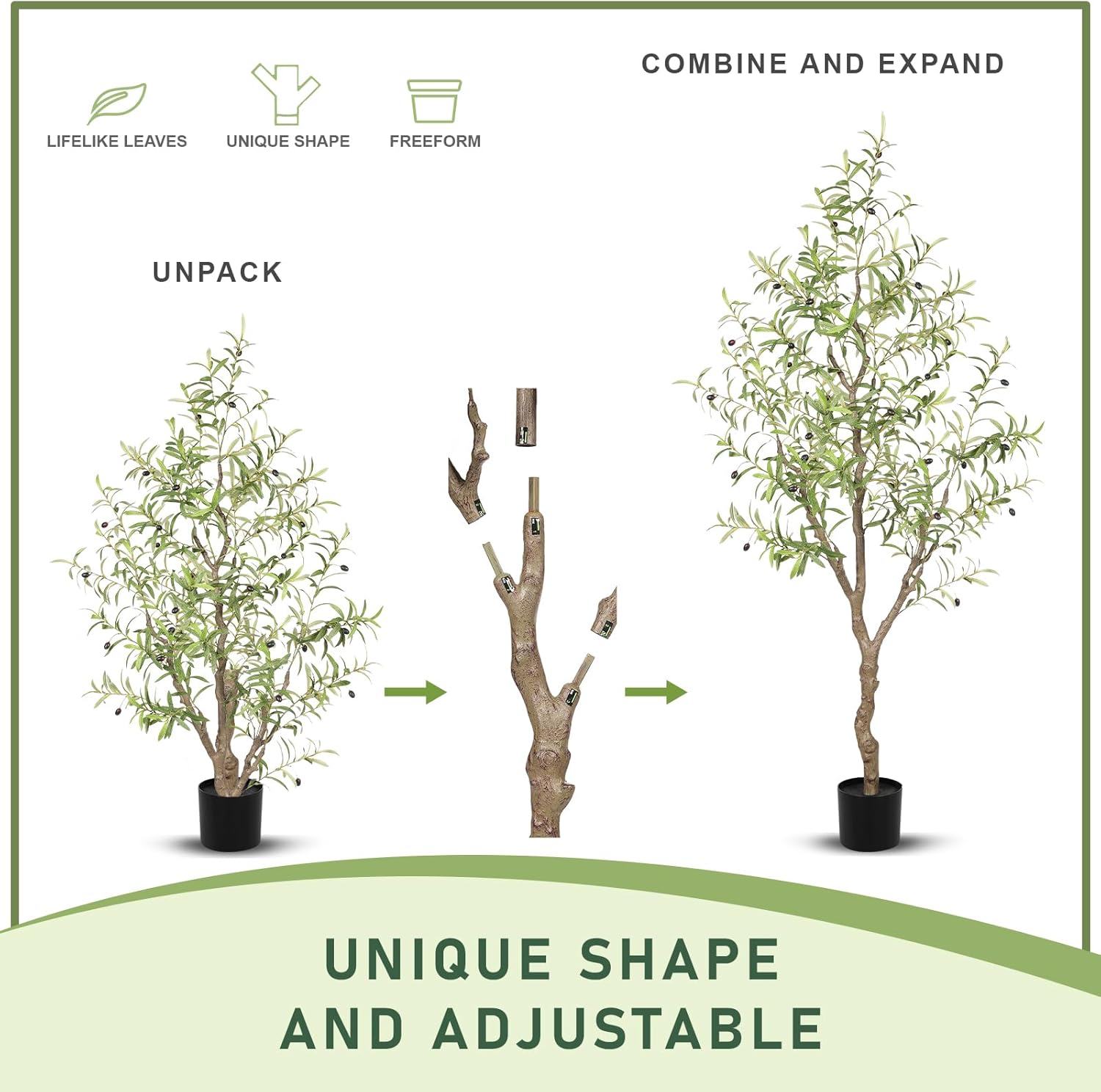 Olive Trees Artificial Indoor - Faux Olive Tree 6ft - Fake Olive Tree with Olive Branches and Lifelike Fruits - Artificial Olive Tree for Modern Home Office House Living Room Decor Indoor