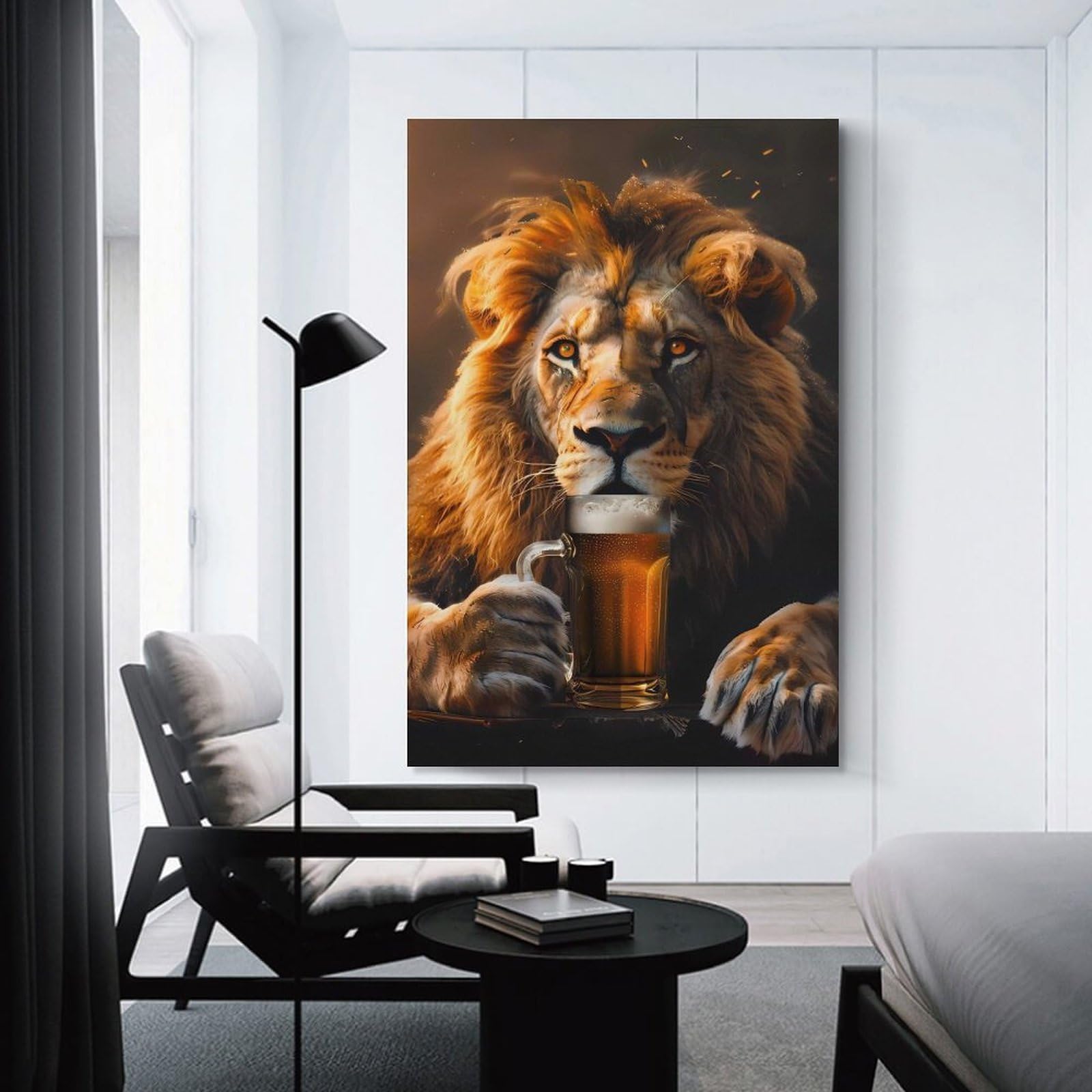 Junmoney Decorative Canvas Print Lion Beer, 24x36inch(60x90cm), for Home Office, Desk Area Or Studio, Home Office Artwork with Decorative Appeal