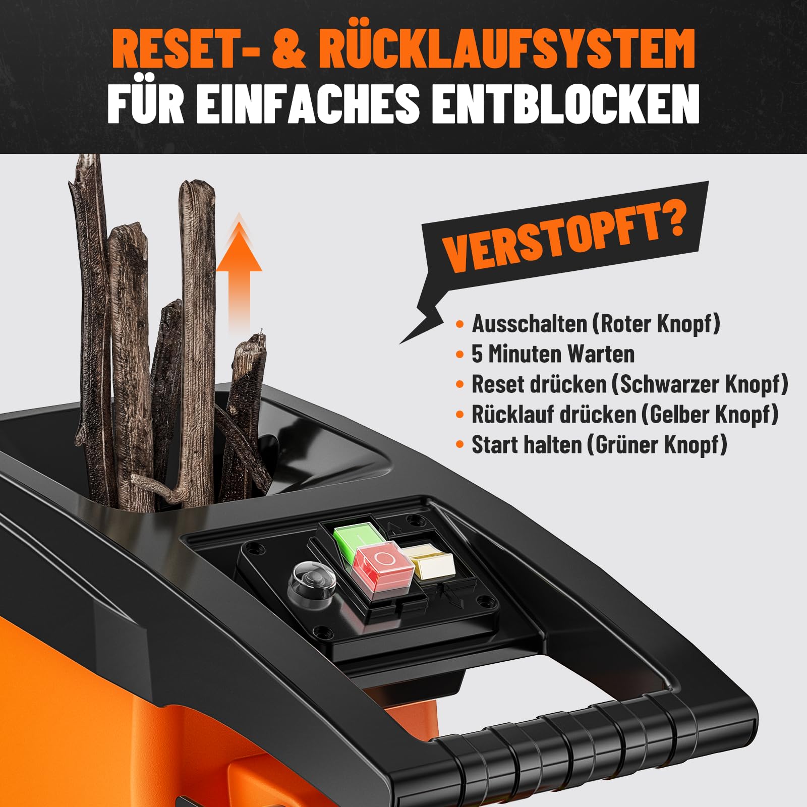 DOVAMAN GT10 APEX Gartenhäcksler, 2800W Bürstenloser Motor, 400Nm Drehmoment, 6-Zahn-Walzenmesser, bis 45mm, 60L Box