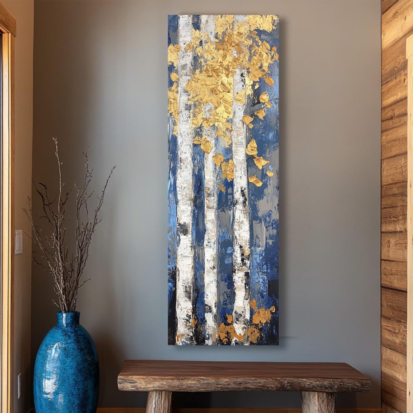 XBTYKPB Scenic Birch Posters, Long Narrow Birch Tree Painting, Tall and Thin Canvas wall art, Tree Nature Vertical Wall Art(45x135cm/Inner Frame)