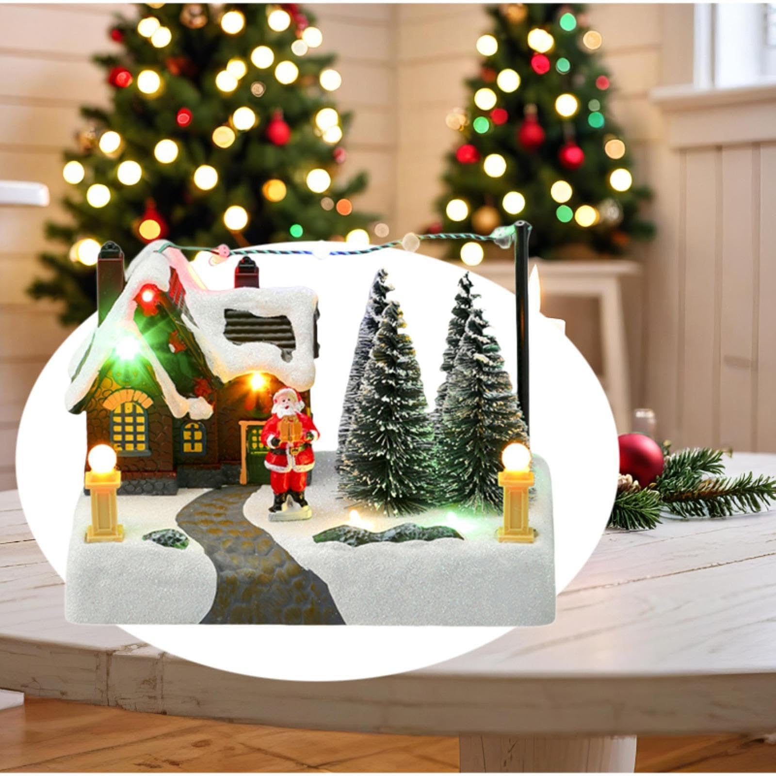 Adorno navideño con Escena de Nieve para casa, Centro de Mesa, Resina, Resistente, decoración de Escritorio con música y luz para en casa, Papá Noel
