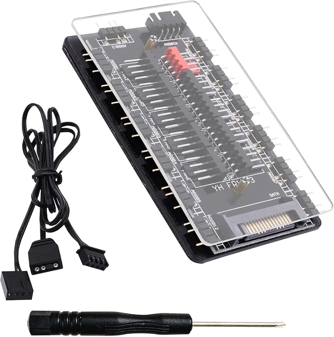 Verilux® ARGB and PWM Fan HUB, 10 Ports for Addressable RGB Lighting, 1 to 6 Multi Way backplane Splitter 5V/3PIN Case Fan Hub Adapter, 3-Pin PC PWM Fan Hub CPU Cooling HUB Controller Fan Hub Splitter
