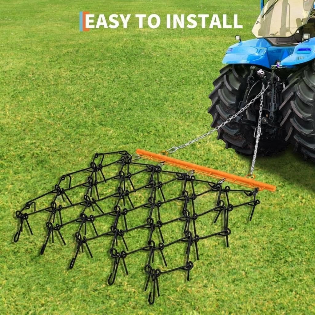Heavy Duty Chain Drag Harrow – 4x5.6 ft, 3/8" Steel Mesh Weeder for Lawn & Garden – Ideal for Leveling, Grading, Soil Preparation – Compatible with Tractors, ATVs, Utility Vehicles