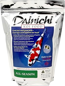 Dainichi Koi Fish Food, All-Season 5.5 lb Bag Medium Floating Pellets 5.5 mm for Koi, Goldfish and Pond Fish Cold-Weather and Winter Formula Easily Digestible Wheat Germ Formula