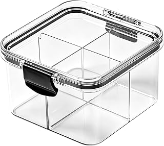 Airtight Food Storage Container - Clear Pantry Organizer | 460ml PET Box | Stackable Lid Design, 4.09x4.09x2.6 In, Moisture Proof Sealing, Compact 155g, For Cabinet Countertop & Fridge