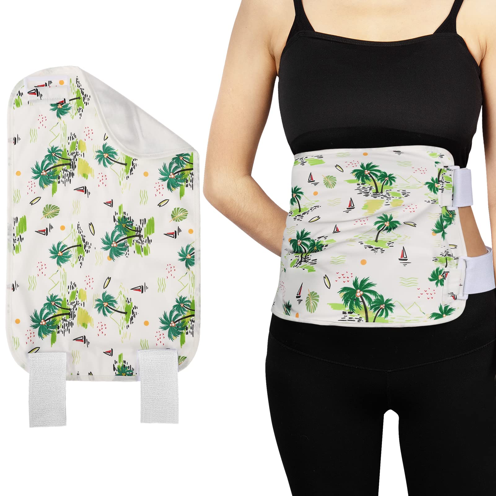 Castor Oil Pack Wrap- Reusable Organic Castor Oil Pack Kit for Liver Detox- Bamboo Cotton Castor Oil Pack Compress with Storage Bag for Constipation Inflammation (Coconut Tree Style, Oil Not Included)