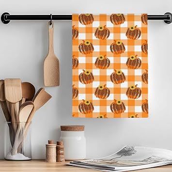 Autumn Leopard Print Pumpkin Kitchen Towels 1 Pack,Microfiber Dish Towel Set Orange and White Buffalo Plaid Soft Highly Absorbent Tea Hand Towel Quick-Drying Cleaning Towels Dish Cloths