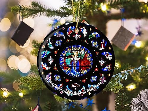 Vista 10 de España Roque Nublo Las Palmas Gran Canaria Adornos de Navidad para árbol Colgante de cerámica Adorno de doble cara Decoración Regalos de Navidad