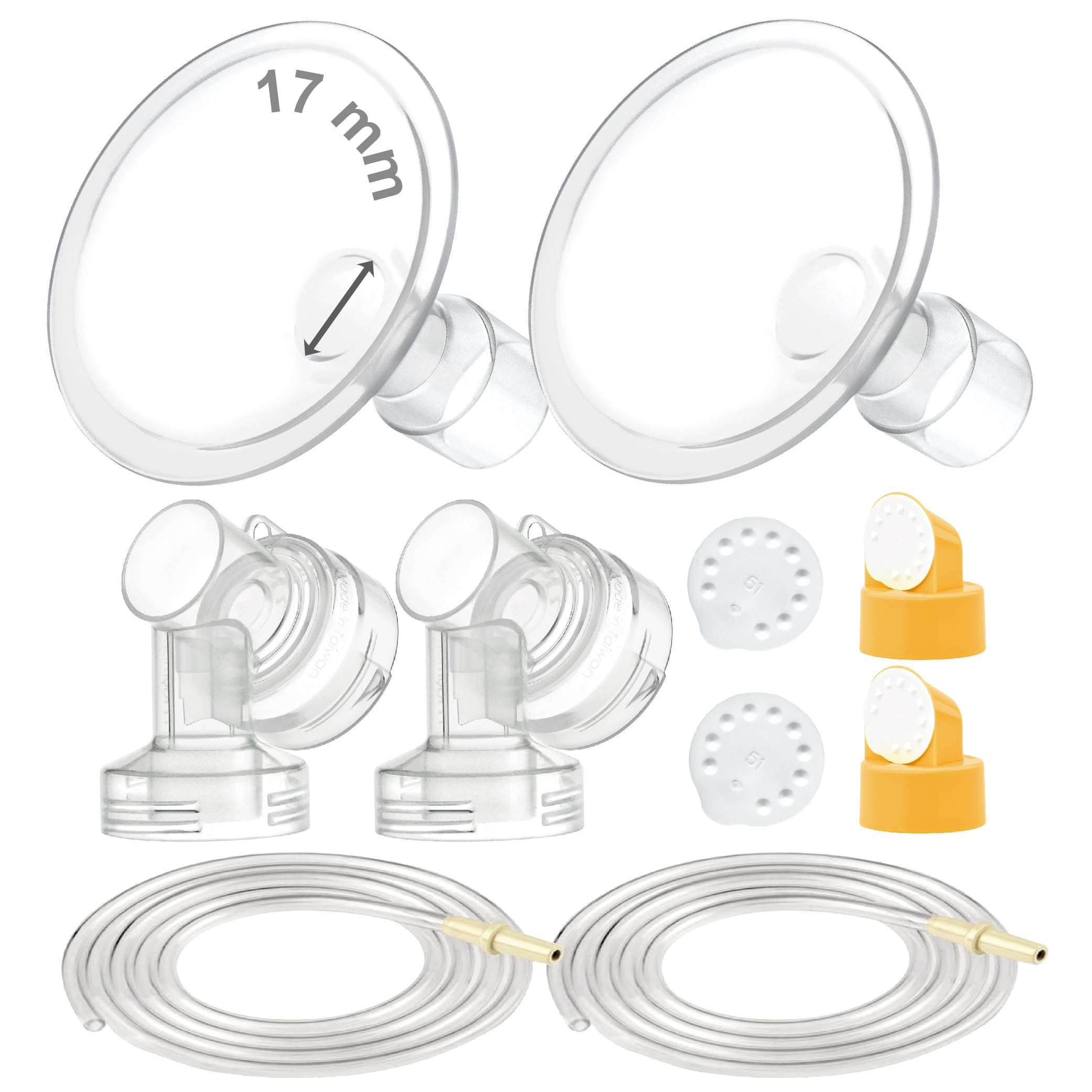 Breast Pump Kit Compatible with Medela Pump in Style Advanced Pump; 2xTwo-Piece 17mm Breastshield, 2 Valve, 4 Membrane, 2 Replacement Tubing; Replacement Part for Medela Shield, Valve