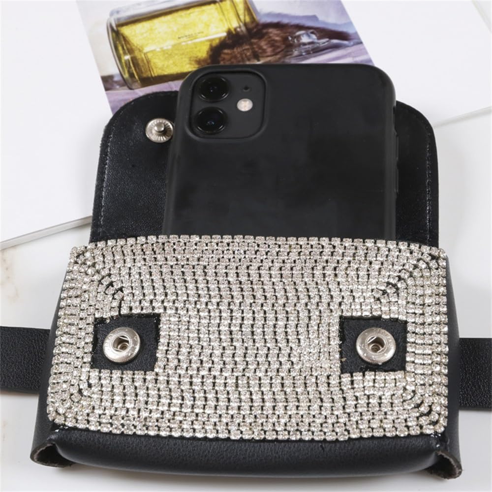 Gürteltasche für Damen Damen Strass Mini Kompakte Hüfttasche PU Leder Gürtel Hüfttasche
