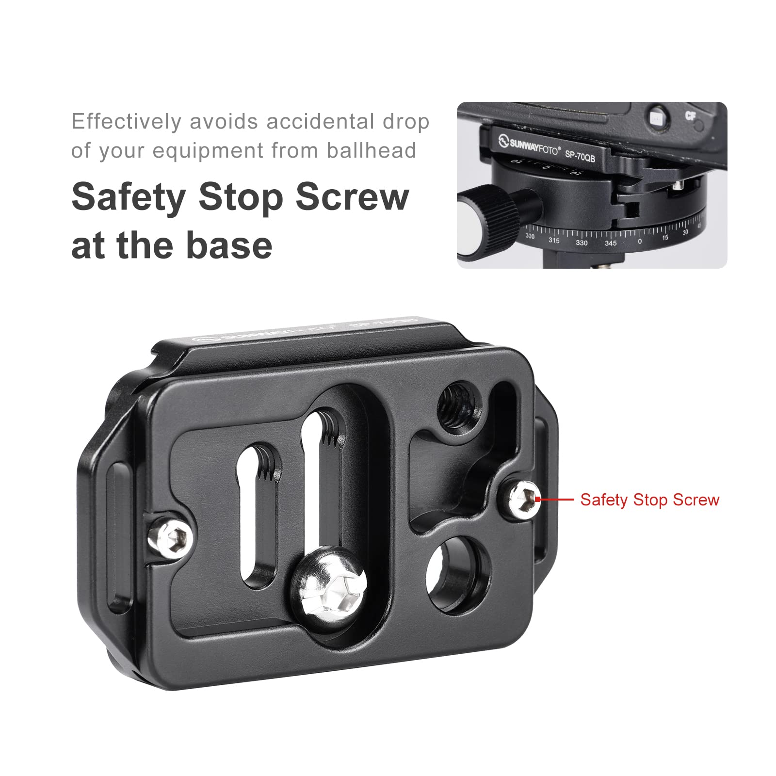 SUNWAYFOTO Piastra QR per fotocamera a sgancio rapido Arca Swiss con attacco QD SP-70QB