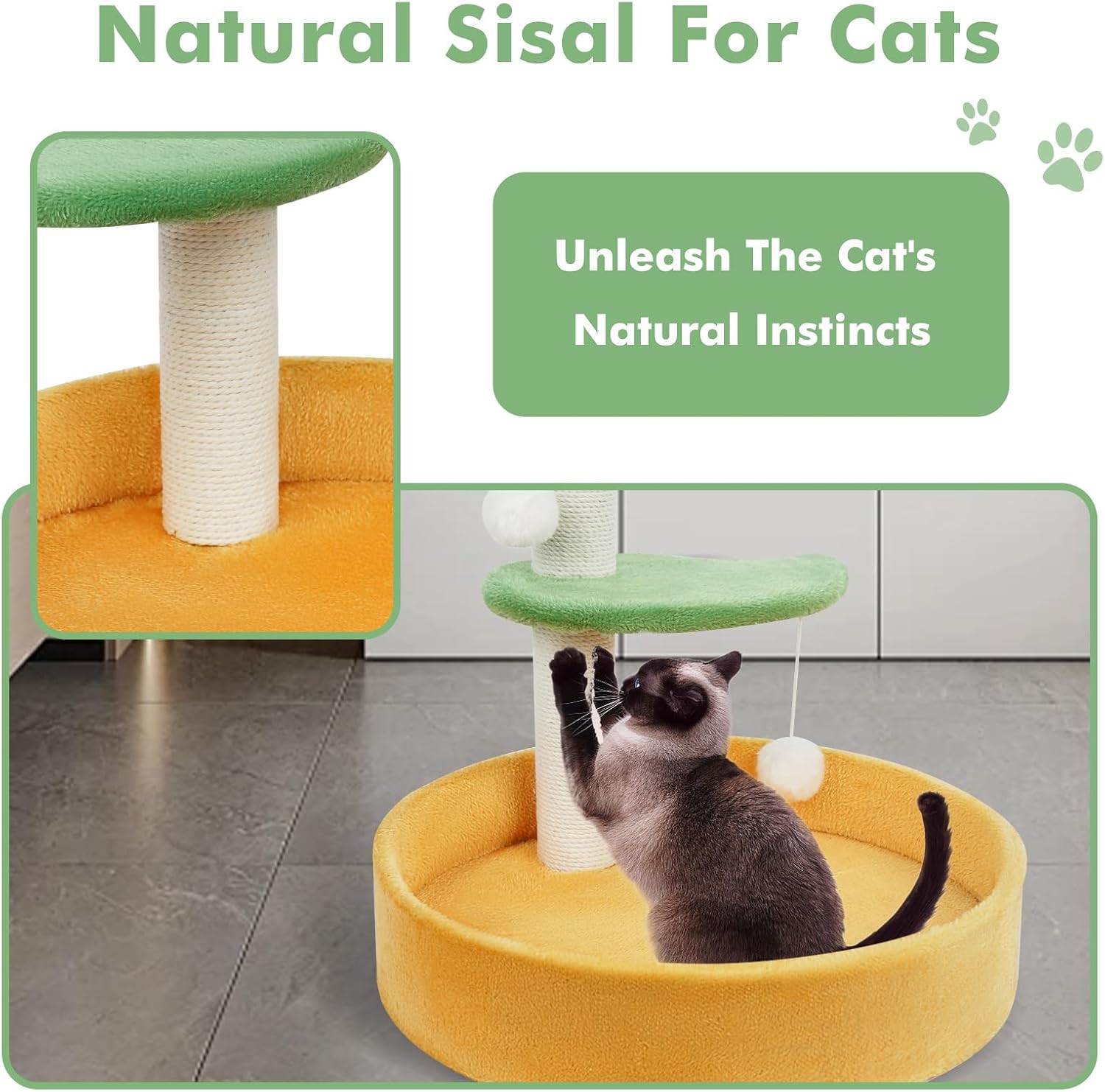 review RAIN QUEEN Cat Scratching Post, Cat Bed Soft Sisal Rope Covered Scratch Posts and Cat Tree Fluff Pads Hanging Ball, Cat Tower Cute Style, Cat Toys Great for Kittens Or Smaller Catcat