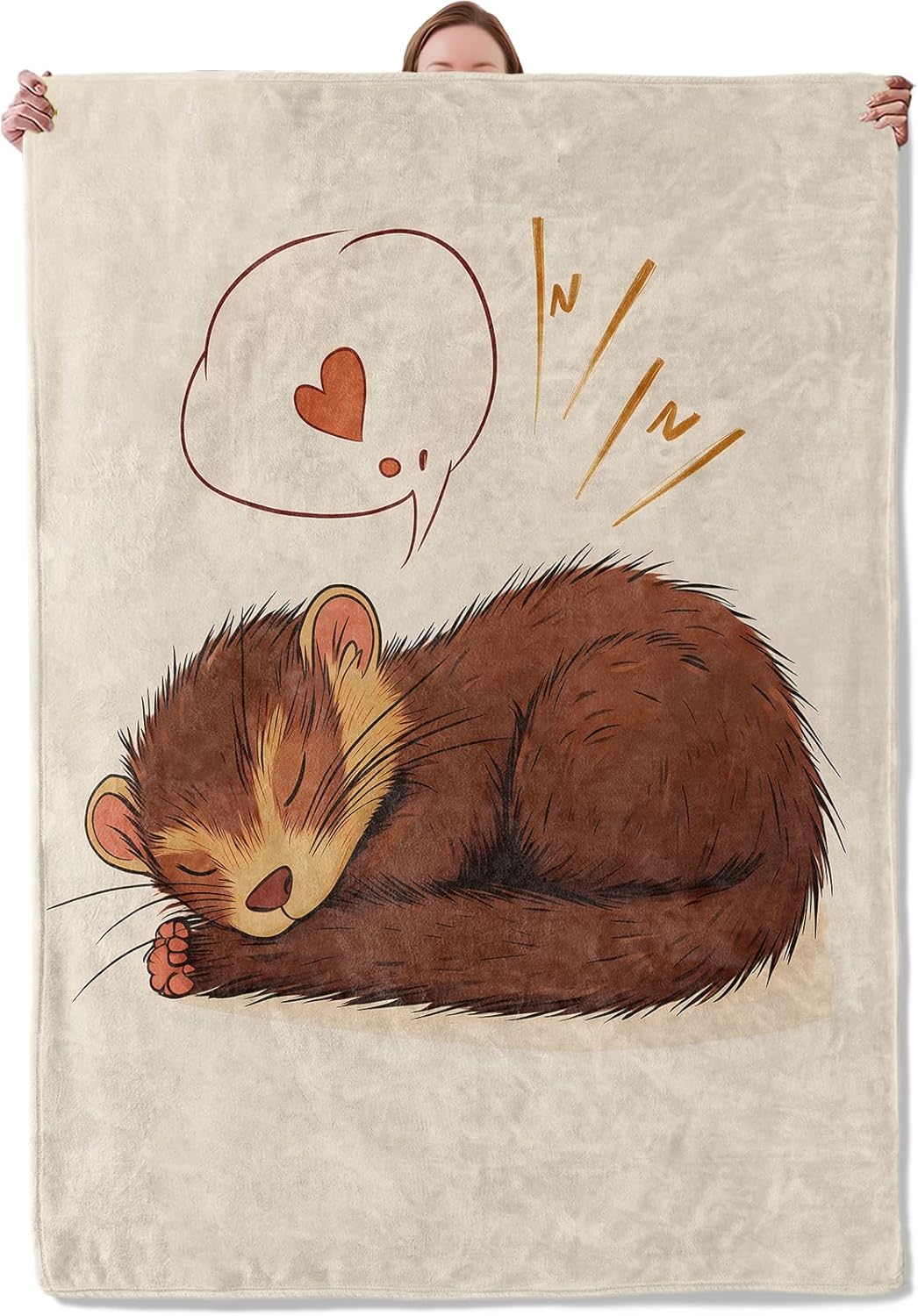 Sleepy Ferret Blanket, Ferret Flannel Blanket Gifts for Women, Soft Warm Lightweight Animal Print Blankets for Living Room Home Sofa Travel Decor 60" x 80"