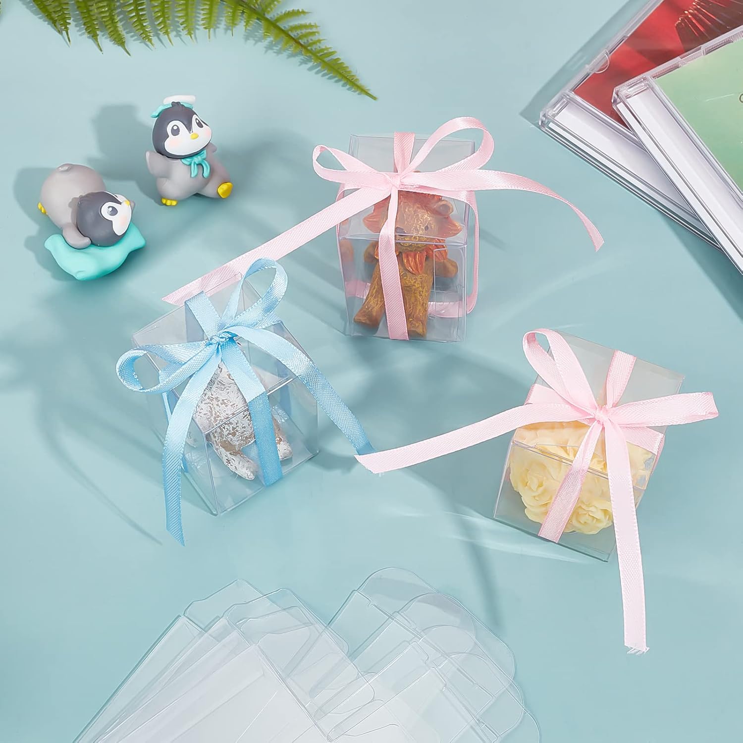 BENECREAT 40Pcs Clear PVC Gift Boxes, 1.5x1.5x2.3 Small Favor Box for Wedding, Party, Candy, Cupcakes & Treat Packaging - Image 6