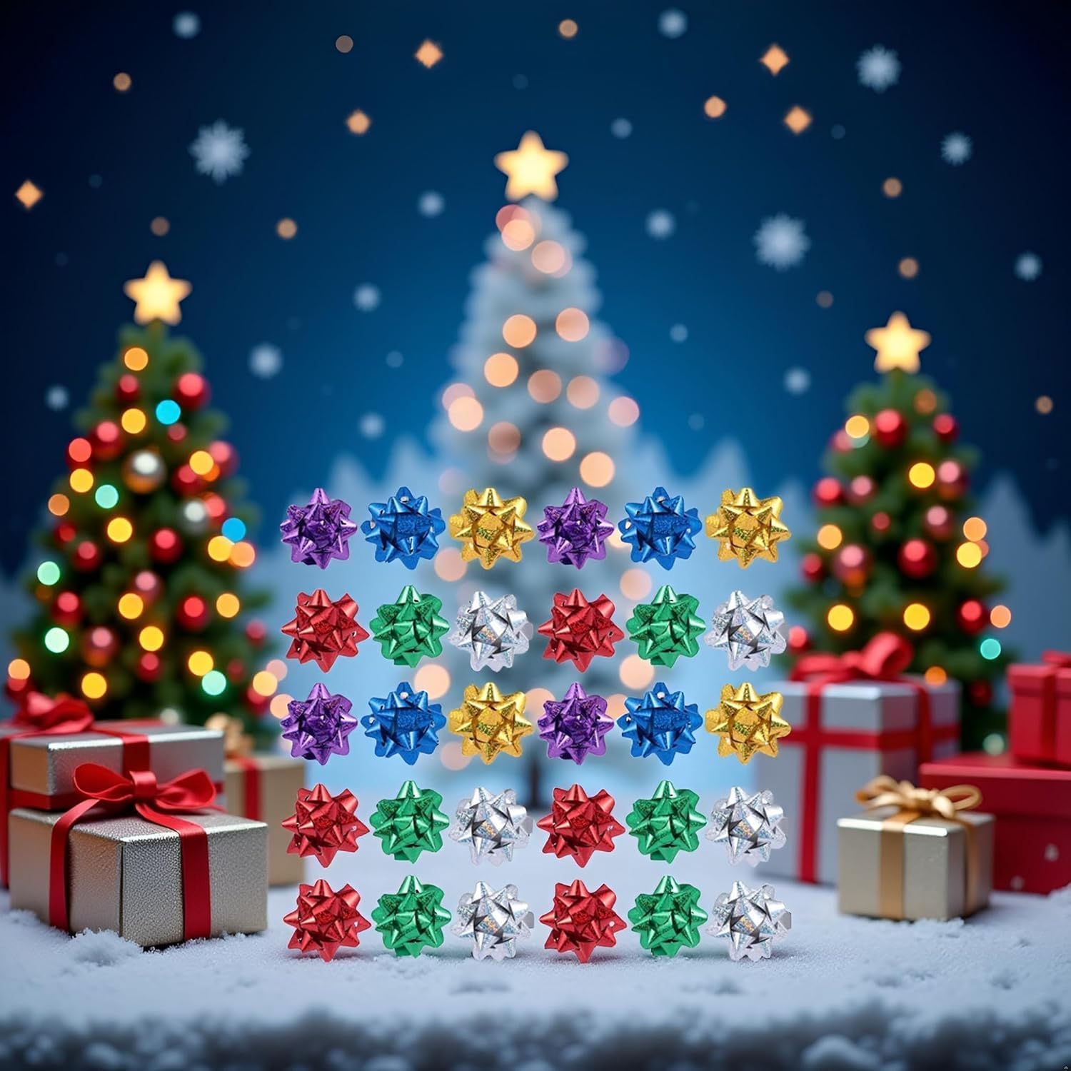 50 Pcs Colorful 1 Inch Gift Bows Mini Christmas Bows Metallic Star Bows Party Gifts Wrapping Bows Adhesive Holiday Presents Bows for Valentine's Day, Gift Wrapping Supplies - Image 6