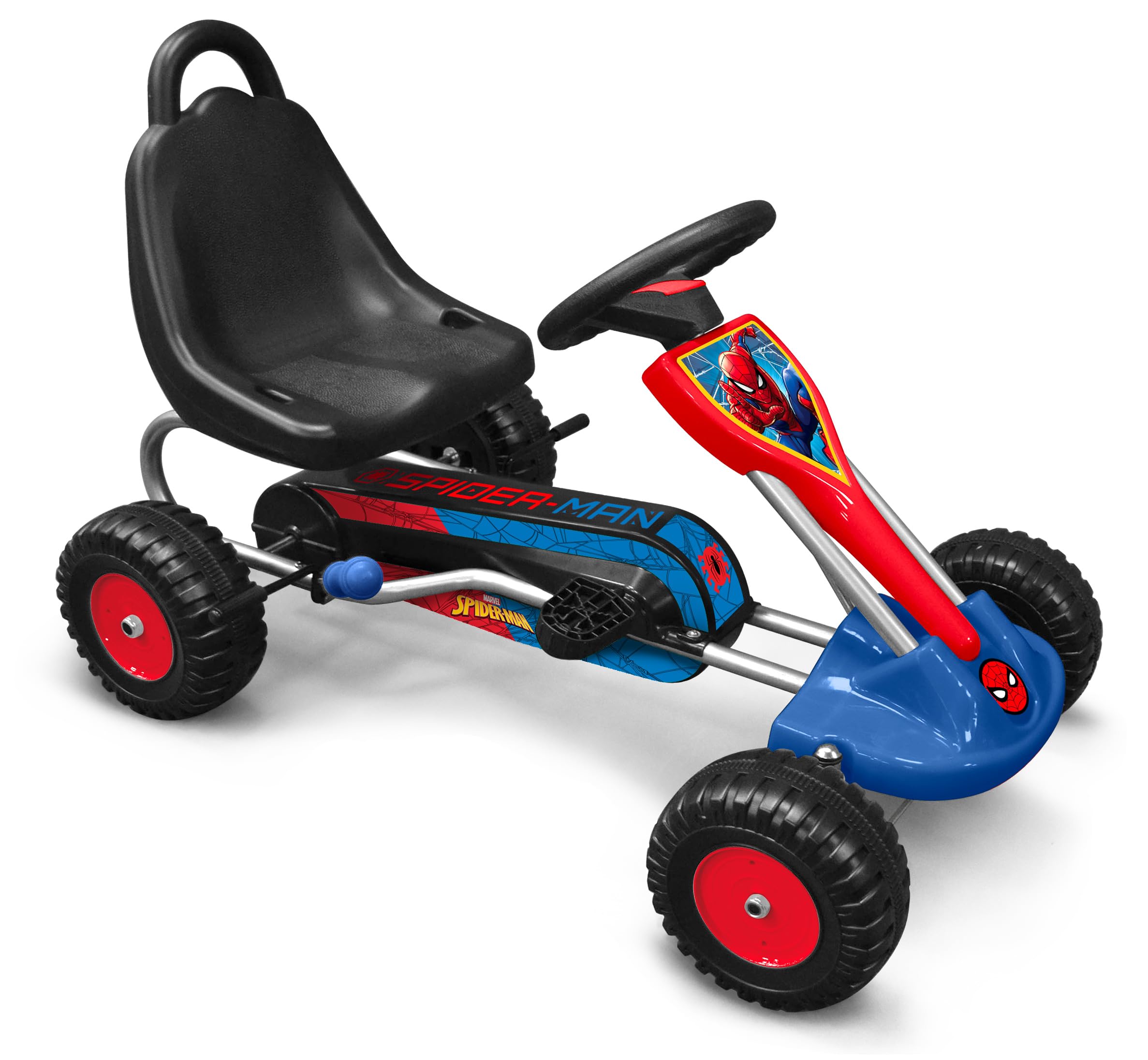 Go Kart à pédales Spiderman 89cm x 52cm SM250001, Bleu-Vert-Gris-Noir