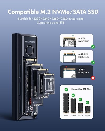Miniatura 5 de HIMARS M.2 NVMe SSD Disipador de calor 20Gbps Dock externo con ventilador de enfriamiento, soporta llave M y llave B+M (US-2630)