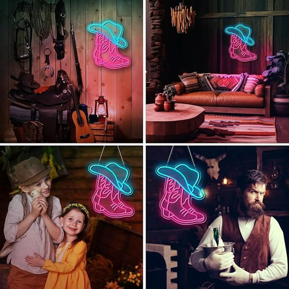 Lampada al neon da cowboy, alimentata tramite USB, insegna