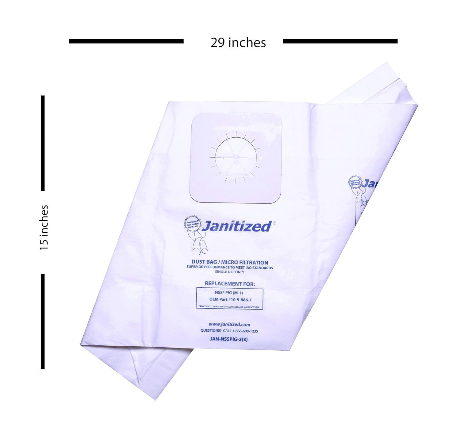 Janitized JAN-NSSPIG-2(3) Premium Replacement Commercial Vacuum Paper Bag for NSS M-1 "Pig" Portable Vacuum Cleaner, OEM#10-9-886-1 (Pack of 3)