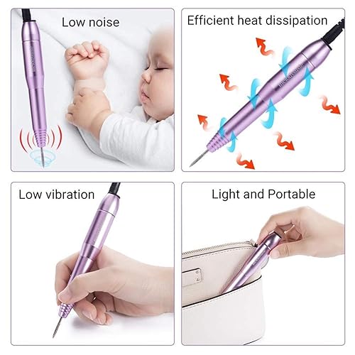 Miniatura 3 de MelodySusie Taladro de uñas eléctrico portátil con 7 brocas de diamante de carburo de tungsteno, kit compacto de lima de uñas eléctrico Efile para