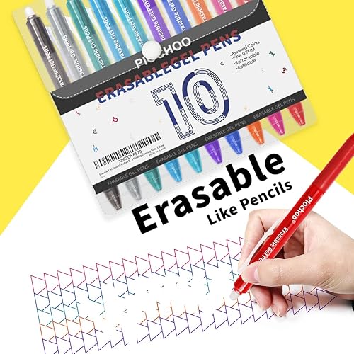 Miniatura 2 de Piochoo Bolígrafos borrables, 10 bolígrafos retráctiles de tinta de gel de colores surtidos, bolígrafos de punta fina de 0.028 in, bolígrafos