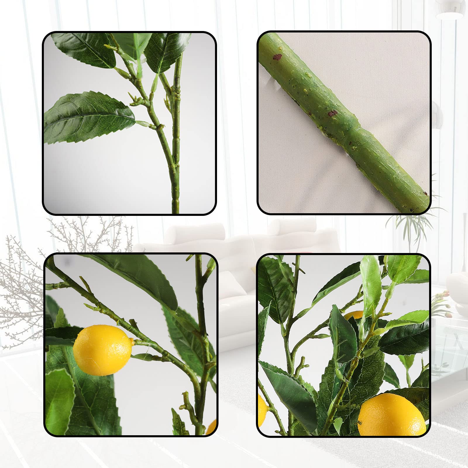 2 Ramas Artificiales De Limón Con Hojas - Decoración De Primavera/verano, Limones Amarillos De Espuma, Realistas