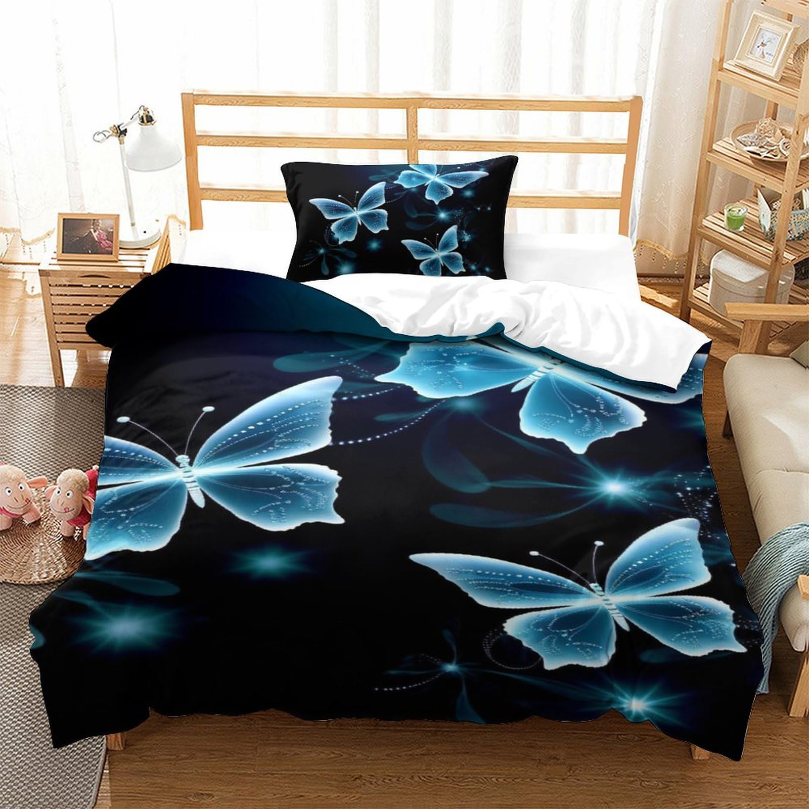 Housse de couette 135x200 papillons fermeture éclair sans repassage