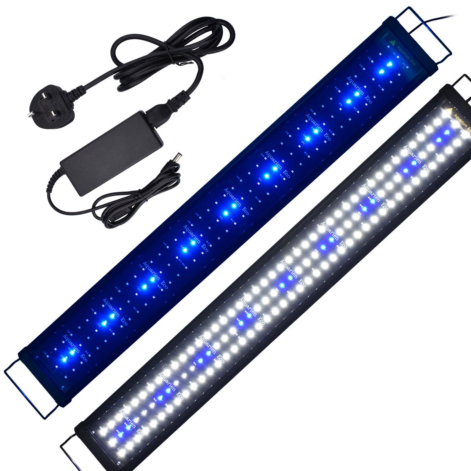 AquarienEco 2ft-5ft Aquarium Light for 90cm-125cm Coral Reef Plants Fish Marine and Cold Water Aquariums Tanks LED Hoods Fish Lights with UK Power Adapter