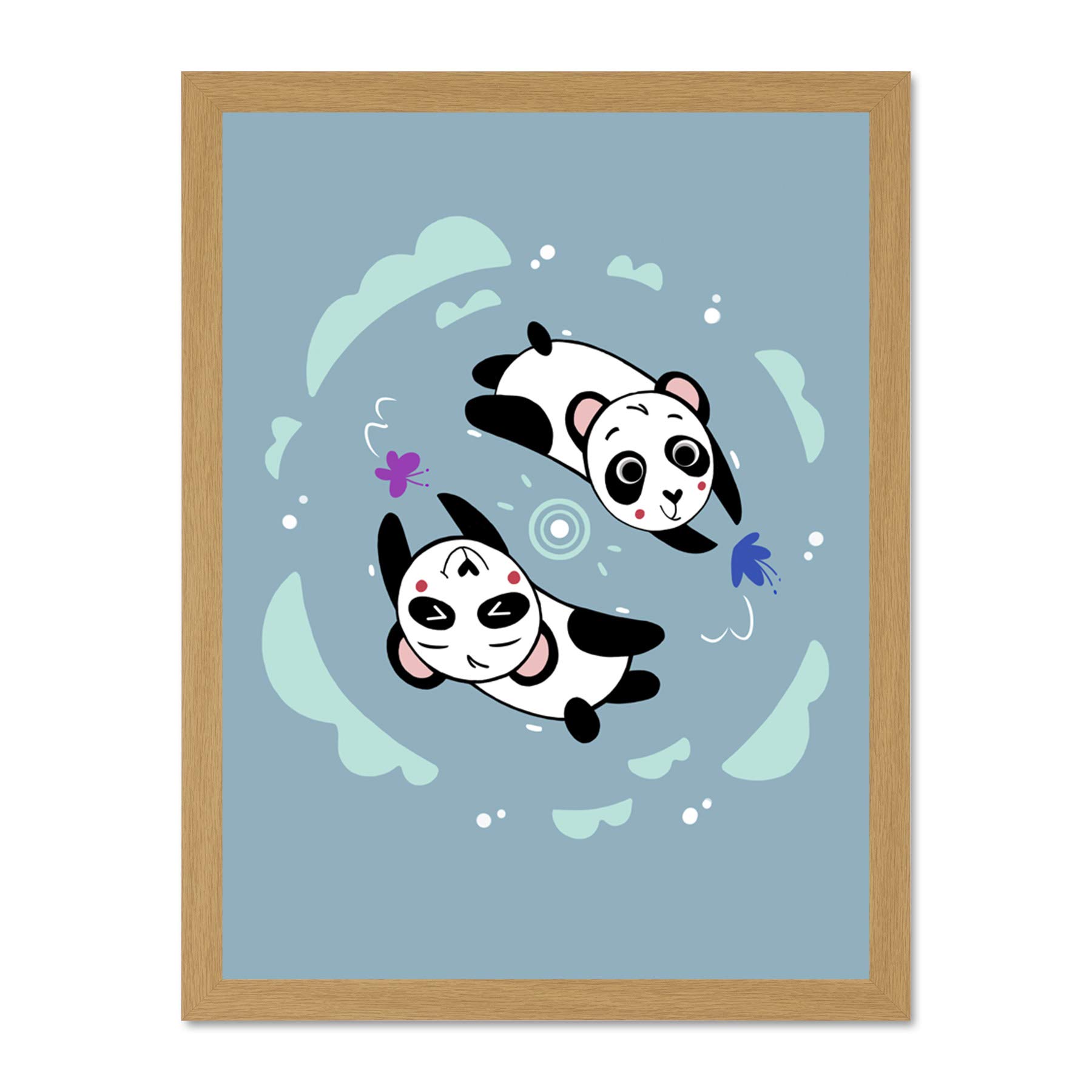 Wee Blue Coo Kawaii Panda Friends Large Framed Art Print Wall Poster 18x24 inch