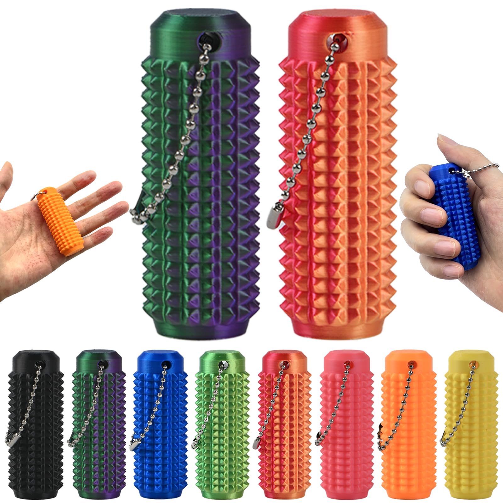 2Pcs Little Ouchies Fidget Spiky Keychain for Adults - 3D Printed Sensory Stress Relief Toy for Anxiety, Focus &amp; Pain Stimulation, Portable ADHD Autism Fidget Toys (Gradient Color)